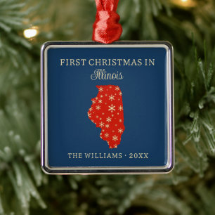 Ornamento De Metal Primeiro Natal da Família em Illinois EUA Estado