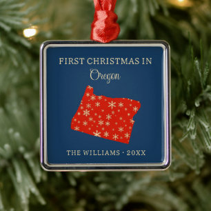 Ornamento De Metal Primeiro Natal da Família em Oregon EUA Estado