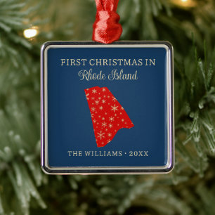 Ornamento De Metal Primeiro Natal da Família em Rhode Island Estado E