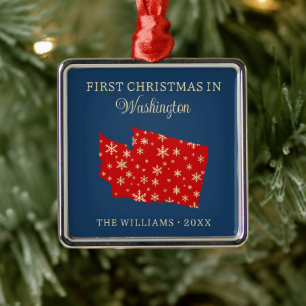 Ornamento De Metal Primeiro Natal da Família em Washington EUA Estado