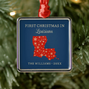 Ornamento De Metal Primeiro Natal da Família na Louisiana EUA Estado