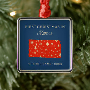 Ornamento De Metal Primeiro Natal da Família no Estado do Kansas, EUA