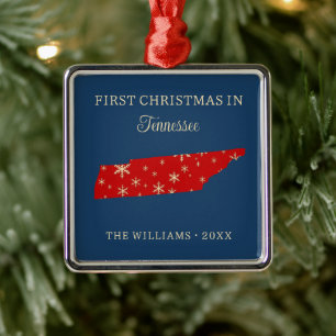 Ornamento De Metal Primeiro Natal da Família no Estado do Tennessee E