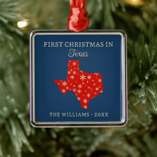 Ornamento De Metal Primeiro Natal da Família no Estado do Texas EUA