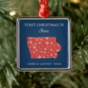 Ornamento De Metal Primeiro Natal de Casal em Iowa EUA Estado
