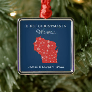 Ornamento De Metal Primeiro Natal de Casal em Wisconsin EUA Estado