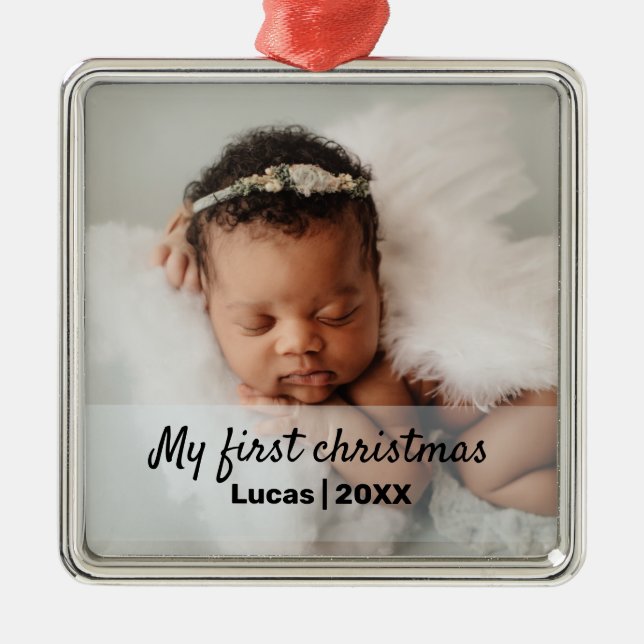 Ornamento De Metal Primeiro natal de um bebê bonito (Frente)
