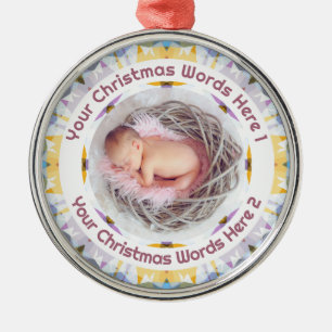 Ornamento De Metal Primeiro Natal do Bebê Amarelo Roxo Lembrança de F