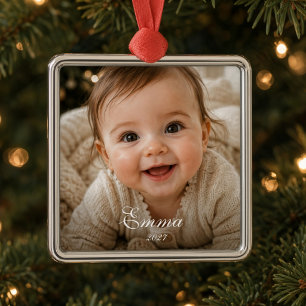 Ornamento De Metal Primeiro Natal do Bebê Foto Personalizada do Bebê