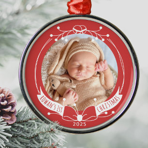 Ornamento De Metal Primeiro Natal do Bebê Nome Personalizado Ano Foto