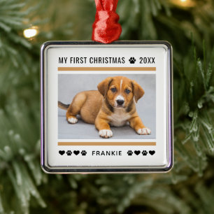 Ornamento De Metal Primeiro Natal do Cachorrinho Tan Foto Personaliza