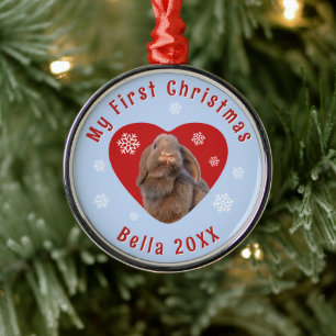 Ornamento De Metal Primeiro Natal do Holland Lop Foto Personalizada
