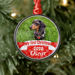 Ornamento De Metal Primeiro Natal do Puppy Personalizado