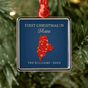 Ornamento De Metal Primeiro Natal em Maine EUA Estado da Família