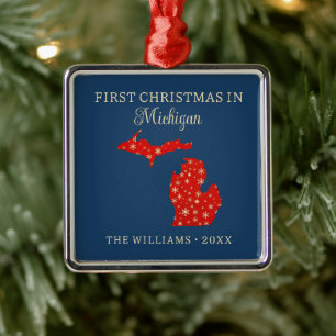 Ornamento De Metal Primeiro Natal em Michigan EUA Estado da Família