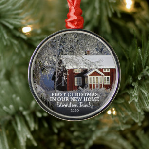 Ornamento De Metal Primeiro Natal em nosso novo nome de família de f