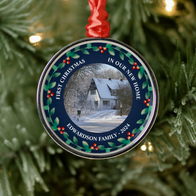 Ornamento De Metal Primeiro Natal em nosso novo nome de família de fo (Árvore)