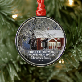 Ornamento De Metal Primeiro Natal em nosso novo nome de família de fo
