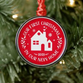 Ornamento De Metal Primeiro Natal Em Nova Casa Personalizado Vermelho