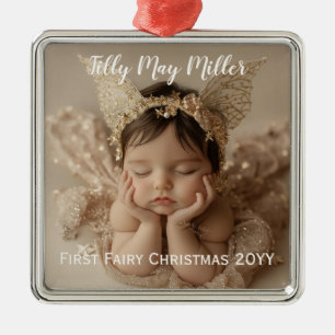 Ornamento De Metal Primeiro Natal Fada do Bebê Gato Personalizado