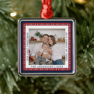Ornamento De Metal Primeiro Natal Família Foto Moderno