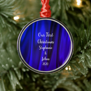 Ornamento De Metal Primeiro Natal Juntos Bright Blue Satin Royal