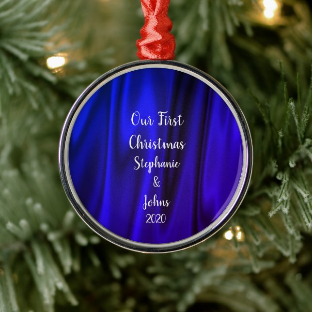 Ornamento De Metal Primeiro Natal Juntos Bright Blue Satin Royal (Árvore)