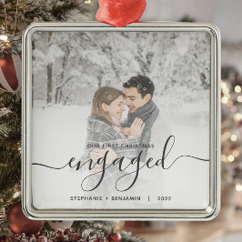 Ornamento De Metal Primeiro Natal noivo Foto Personalizada Cinza Scri