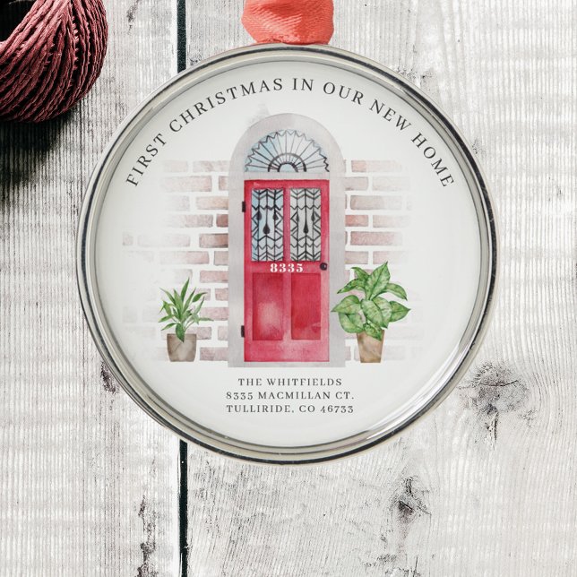 Ornamento De Metal Primeiro Natal Novo Casa, Red Doce, Quic Vegetal B (First Christmas New Home Red Door Metal Ornament)
