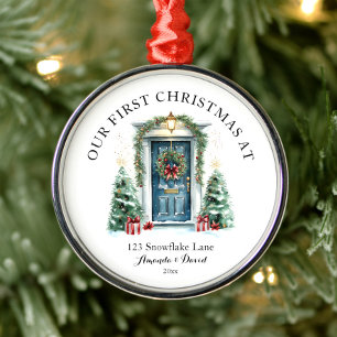Ornamento De Metal Primeiro Natal Personalizado Em Nossa Nova Casa