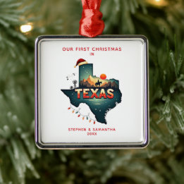 Ornamento De Metal Primeiro Natal Personalizado No Estado Do Texas