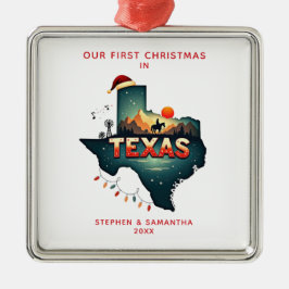 Ornamento De Metal Primeiro Natal Personalizado No Estado Do Texas