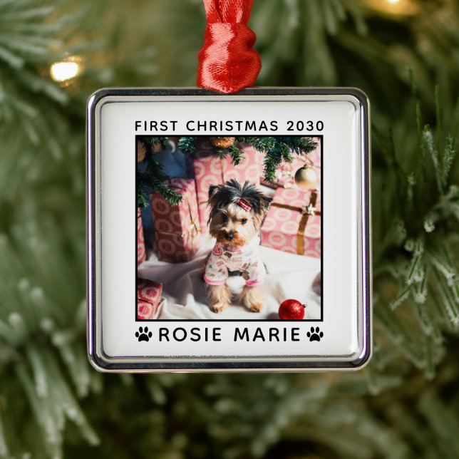 Ornamento De Metal Primeiro Nome de Foto do Cão de Natal Imprime Pers (Árvore)