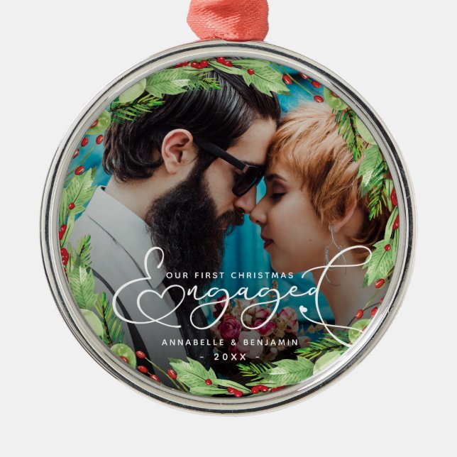 Ornamento De Metal Primeiro nome personalizado de fotografia com envo (Frente)