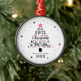 Ornamento De Metal Primeiros Nomes de Tipografia de Natal Recém-Casad