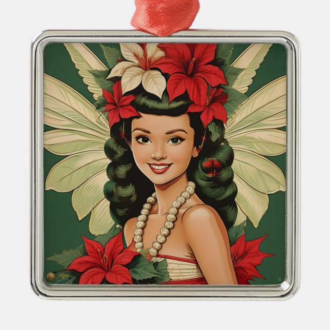 Ornamento De Metal Princesa de Natal Tropical de Retro (Frente)
