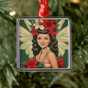Ornamento De Metal Princesa de Natal Tropical de Retro