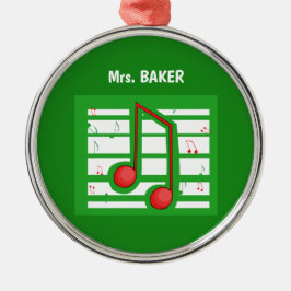 Ornamento De Metal Professor de Música Natal, Notas em Verde