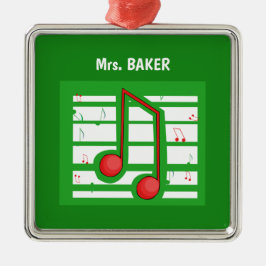 Ornamento De Metal Professor de Música Natal, Notas em Verde