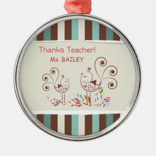 Ornamento De Metal Professor de obrigados, Stripe de Aves Whimsical