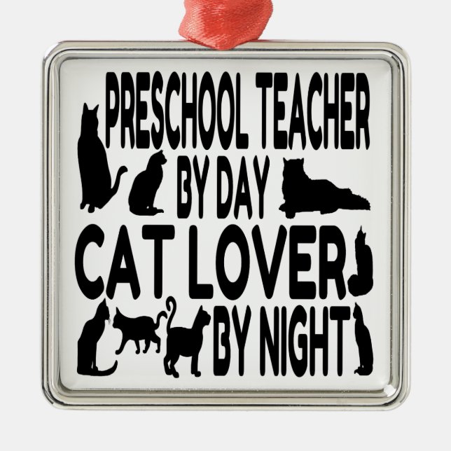 Ornamento De Metal Professora da pré-escola Cat Lover (Frente)