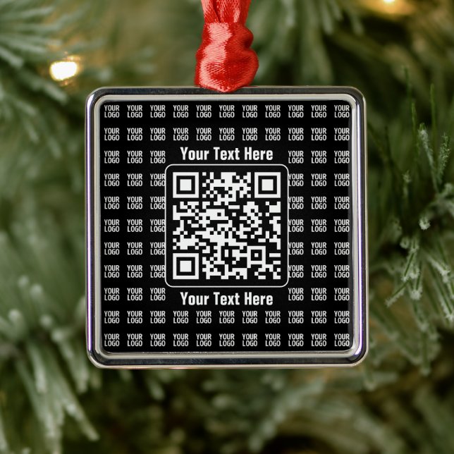 Ornamento De Metal Promotional QR code (editable) plus Logo Pattern (Árvore)