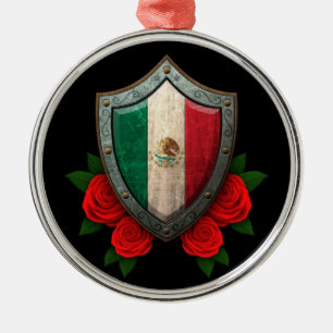 Ornamento De Metal Protetor gasto da bandeira mexicana com rosas