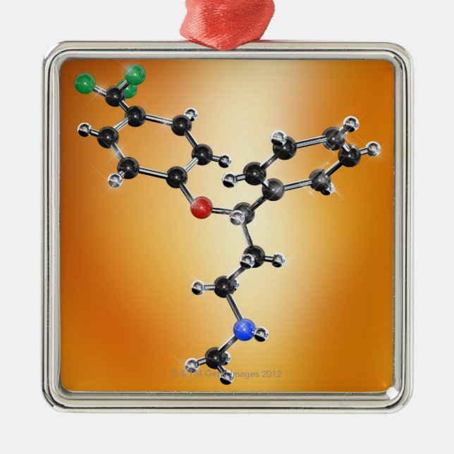 Ornamento De Metal Prozac. Modelo molecular do antidepressivo (Frente)