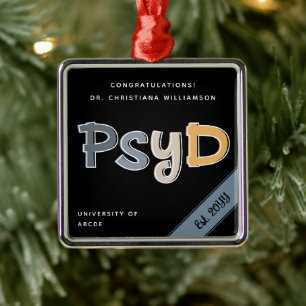 Ornamento De Metal PsyD Personalizado Chic de Graduação em Psicologia