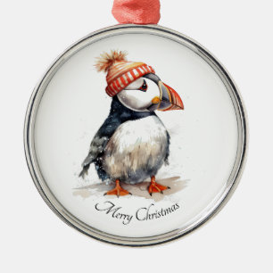 Ornamento De Metal Puffin de Natal, personalizável