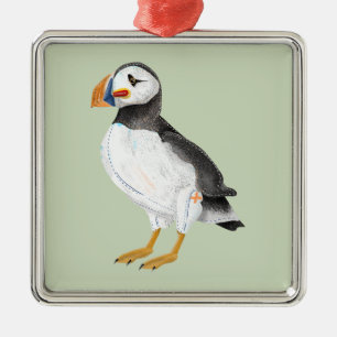 Ornamento De Metal Puffin pintado e bonito