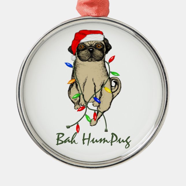 Ornamento De Metal Pug Dog Bah Humpug Feliz Natal (Frente)
