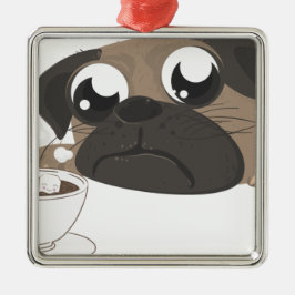 Ornamento De Metal Pug e café