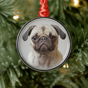 Ornamento De Metal Pug Portrait